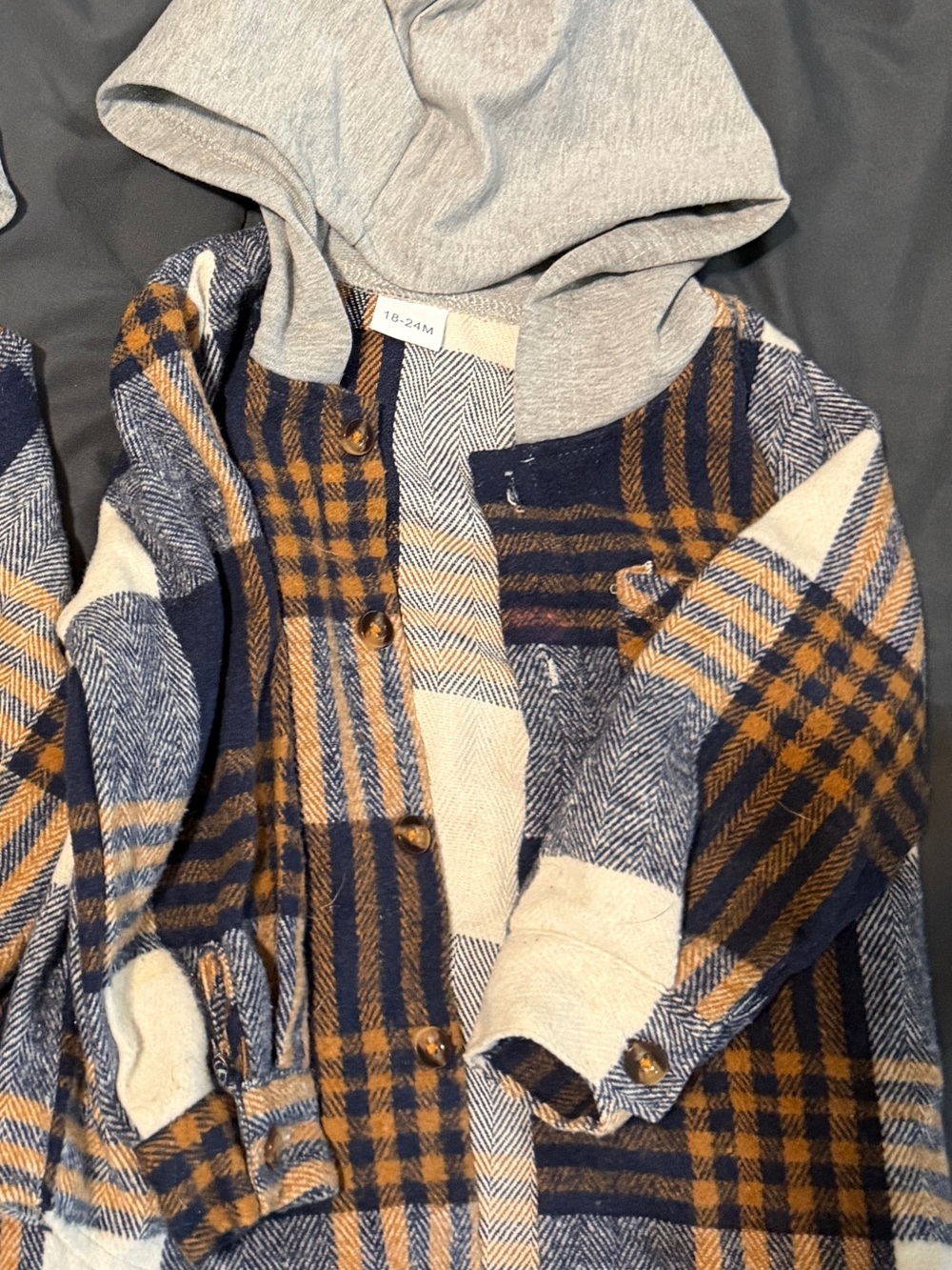 1 Amazon Kids Hooded Plaid Shacket Jacket - Navy, Tan & Cream